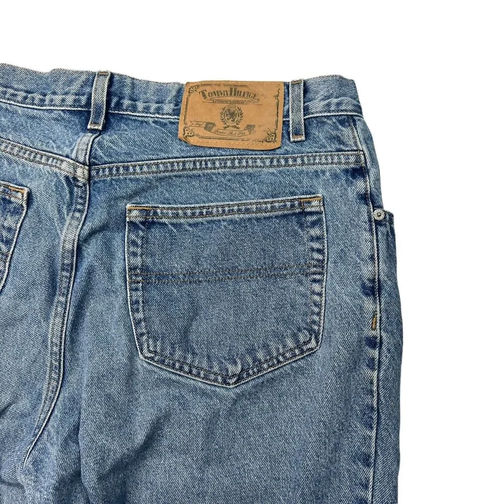 Tommy Hilfiger VTG 90s Tapered Jeans Denim Stone Washed Blue Mens 34x30